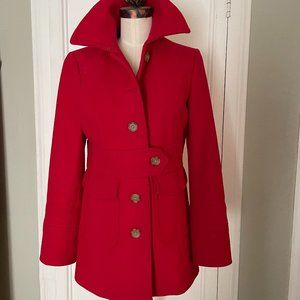 J CREW WOOL RED PEA COAT, CAR COAT